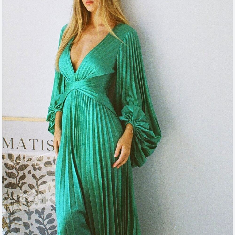 Acler Emerald Green Pleated Backless Maxi Dress
